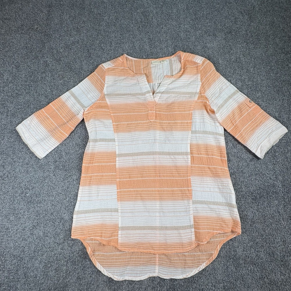 Westbound Top Womens S White Orange Tunic Coastal Cottagecore Boho Resort Office